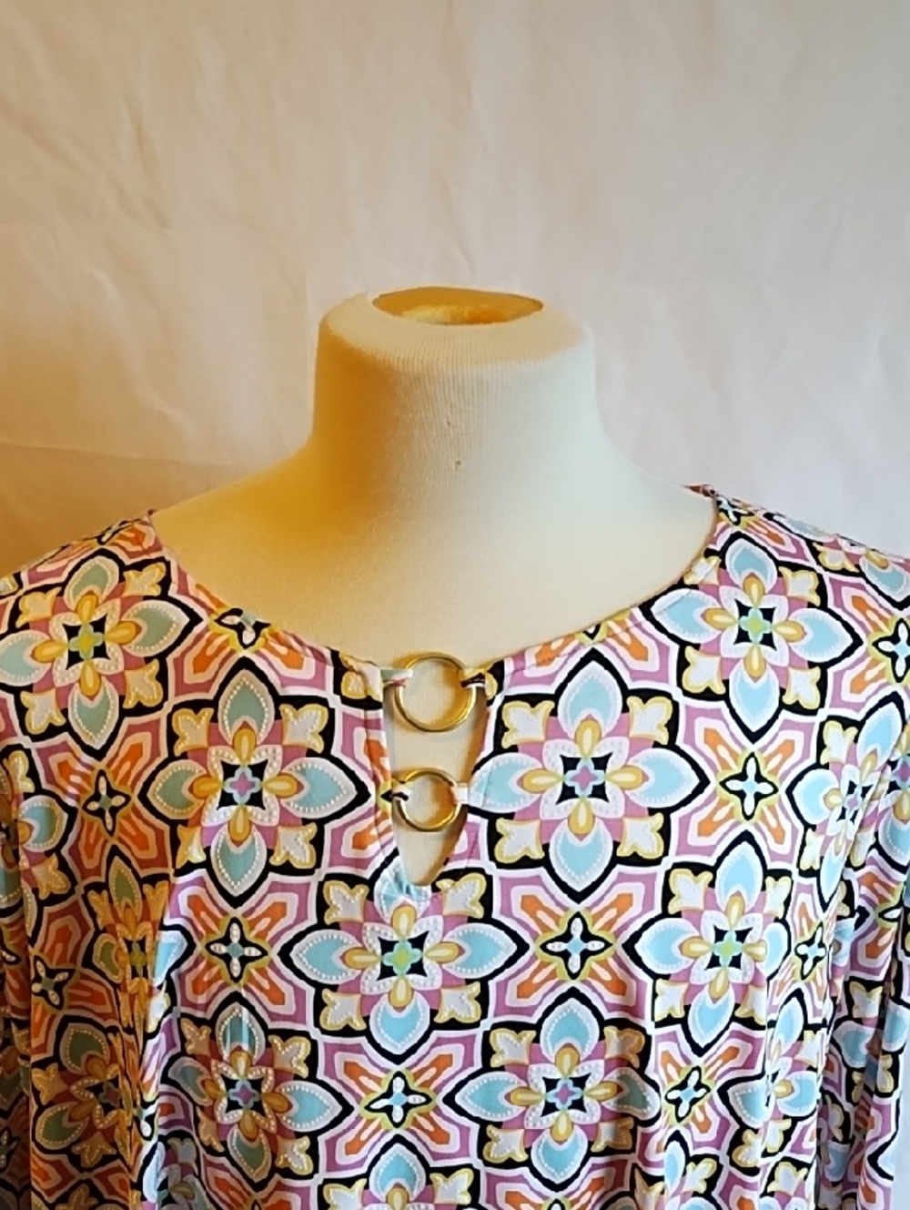 Ruby Rd. Pink Floral Geometric Long-Sleeve Blouse - Picture 2 of 6